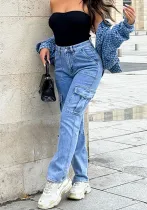 Women's Cargo Multi Pocket Straight Fit Denim Trousers