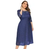 Plus Size Evening Dress Mid Length Cutout Lace Pocket Dress