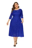 Plus Size Evening Dress Mid Length Cutout Lace Pocket Dress