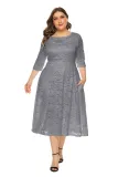 Plus Size Evening Dress Mid Length Cutout Lace Pocket Dress