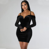 fashion sexy Tight Fitting Mesh long-sleeved dress for women