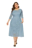 Plus Size Evening Dress Mid Length Cutout Lace Pocket Dress