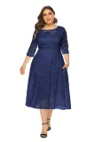 Plus Size Evening Dress Mid Length Cutout Lace Pocket Dress