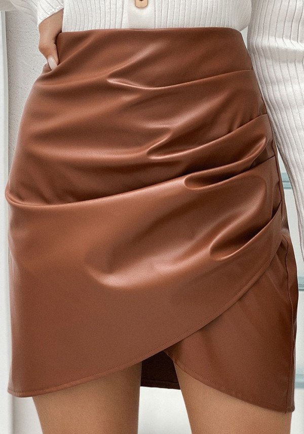 Onregelmatige effen bodycon halflange rok van pu-leer die bij elkaar past