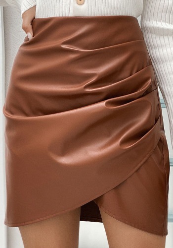 Нерегулярная однотонная универсальная облегающая юбка из искусственной кожи половинной длины
