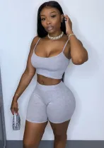 Women's Fashion Casual Solid Color Camisole Top Shorts Two-Piece Set Pants Set
