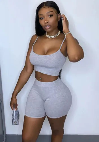 Women's Fashion Casual Solid Color Camisole Top Shorts Two-Piece Set Pants Set