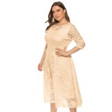Plus Size Evening Dress Mid Length Cutout Lace Pocket Dress