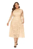 Plus Size Evening Dress Mid Length Cutout Lace Pocket Dress