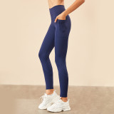 Patchwork Pocket Plus Size Omkeerbaar Nylon Hoge Stretch Atletische Hoge Taille Butt Lift Nauwsluitende Yoga Broek Dames