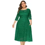 Plus Size Evening Dress Mid Length Cutout Lace Pocket Dress