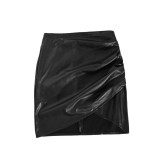 Onregelmatige effen bodycon halflange rok van pu-leer die bij elkaar past