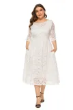 Plus Size Evening Dress Mid Length Cutout Lace Pocket Dress