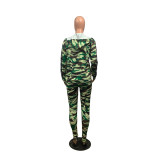Damesmode casual camouflage print capuchon driedelig