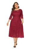 Plus Size Evening Dress Mid Length Cutout Lace Pocket Dress