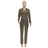 Women's Ribbed Long Sleeve Chic Career Solid Two-Piece Set