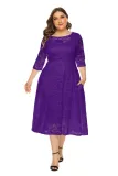 Plus Size Evening Dress Mid Length Cutout Lace Pocket Dress