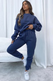 Solid Round Neck Pullover Pants Women's Fashion Casual Long Sleeve Hoodies Set