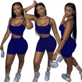 Women's Fashion Casual Solid Color Camisole Top Shorts Two-Piece Set Pants Set