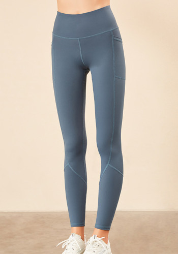 Tasca patchwork Taglie forti Pantaloni da yoga attillati aderenti in nylon reversibile ad alta elasticità atletica a vita alta