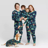 cotton print family baby boys and girls baby with dog European dinosaur parent-child pajamas