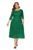 Plus Size Evening Dress Mid Length Cutout Lace Pocket Dress