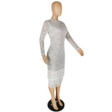 Women's High Stretch Sequin Dress Tassel Dress
