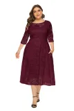 Plus Size Evening Dress Mid Length Cutout Lace Pocket Dress