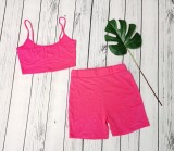 Women's Fashion Casual Solid Color Camisole Top Shorts Two-Piece Set Pants Set