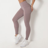 Patchwork Pocket Plus Size Omkeerbaar Nylon Hoge Stretch Atletische Hoge Taille Butt Lift Nauwsluitende Yoga Broek Dames