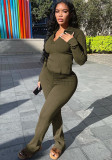 Women's Ribbed Long Sleeve Chic Career Solid Two-Piece Set