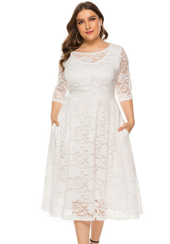 Вечернее платье больших размеров Платье средней длины с вырезами и кружевными карманами
