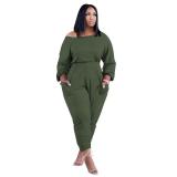 Grote maten dames effen losse pasvorm casual off-shoulder top tweedelige set