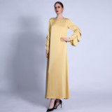Elegant Solid Three-Layer Sleeve A-Line Swing Long Women Dress