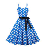 Women'S Dress Retro Polka Dot Print Straps A-Line Swing Dress