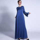 Elegant Solid Three-Layer Sleeve A-Line Swing Long Women Dress