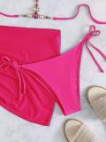 Solid Color Diamond Halter Neck Low Back Three-Piece Swimwear Set Two Pieces Bikini Swimsuit Women'S Swimwear