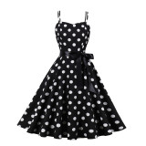 Women'S Dress Retro Polka Dot Print Straps A-Line Swing Dress
