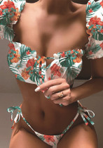 Sexy Schnür-Bikini-Set Badeanzug Zweiteilige Kurzarm-Badebekleidung