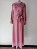 Fashion Double Chiffon Robe Patchwork Button Long Dress (without headscarves)