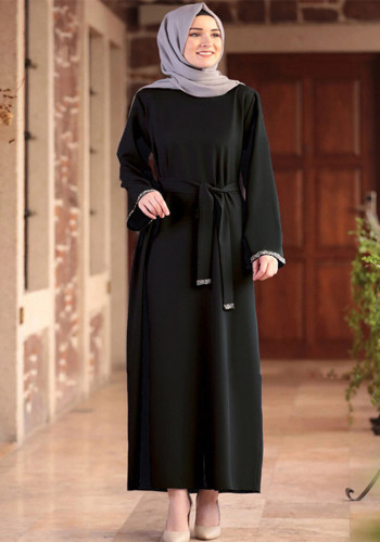Müslüman Dubai Kadın Moda Abaya Düz Renk Uzun Elbise Elbise