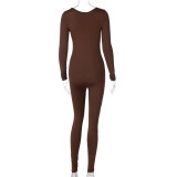 Women'S Spring Fashion Long Sleeve Slim Basic Slim Fitted Jumpsuit
