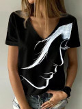 Women'S V-Neck Print Pullover Short Sleeve T-Shirt Women'S Top