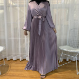 Fashion V-Neck Patchwork Pleated Swing Maxi Dress