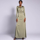 Irregular Neck Satin Long Dress A-Line Swing Dress For Women