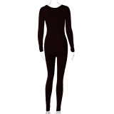 Women'S Spring Fashion Long Sleeve Slim Basic Slim Fitted Jumpsuit