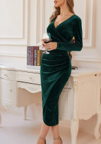 Sexy langes Kleid mit V-Ausschnitt, figurbetontes, unregelmäßiges, mittellanges Kleid, Cocktailkleid für Frauen