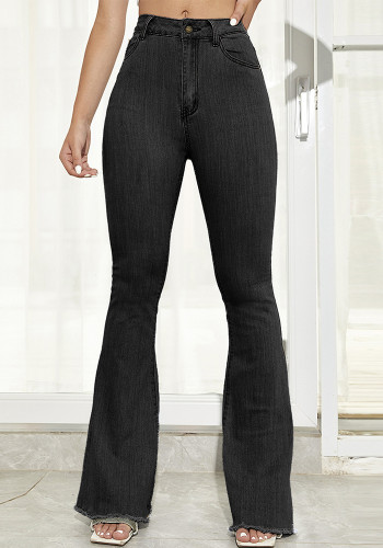 Весенне-осенние расклешенные джинсовые брюки с высокой талией и широкими штанинами