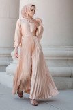 Fashion V-Neck Patchwork Pleated Swing Maxi Dress