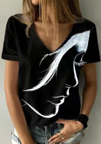 Camiseta de manga corta con cuello en V para mujer Top de mujer